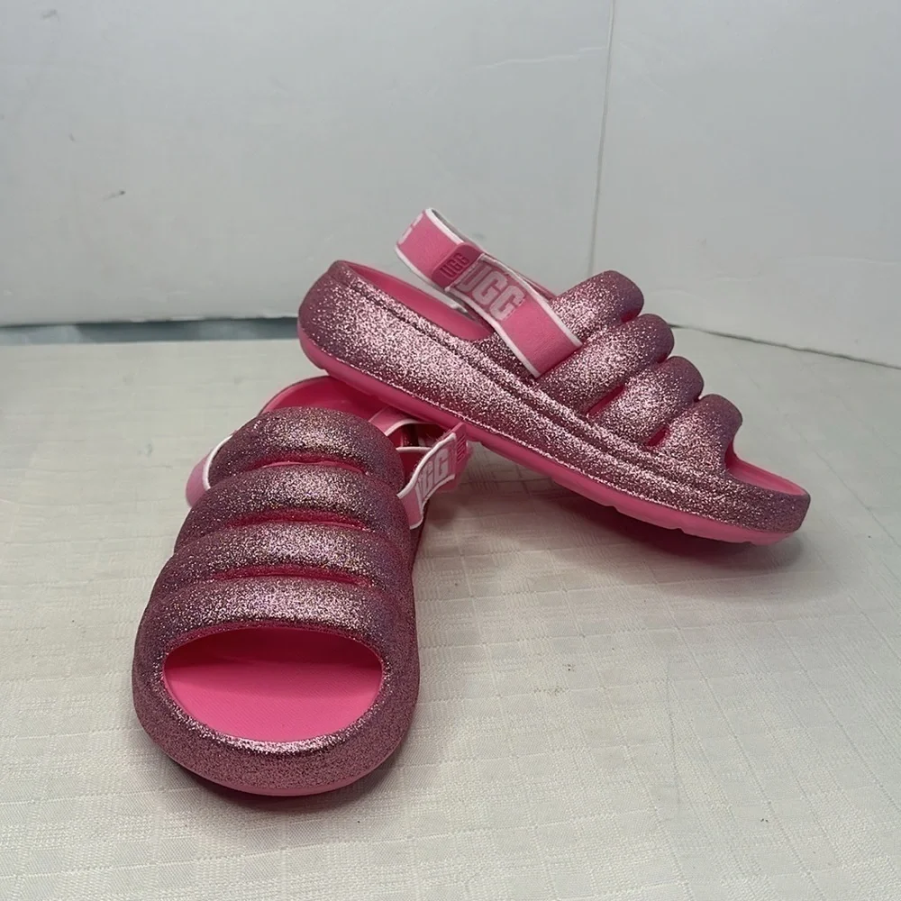 UGG Sport Yeah Slide Sandals in Barbie pink glitter